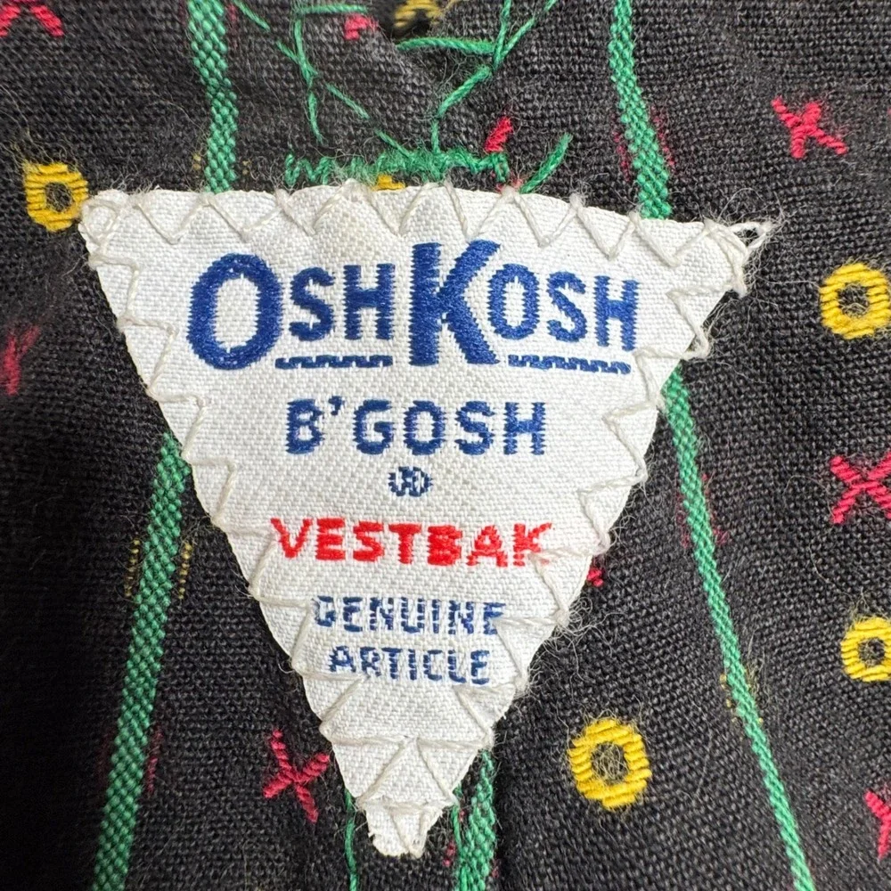 Vintage OshKosh B'gosh Overalls Size 12M USA Made Plaid Aztec Black Green XO